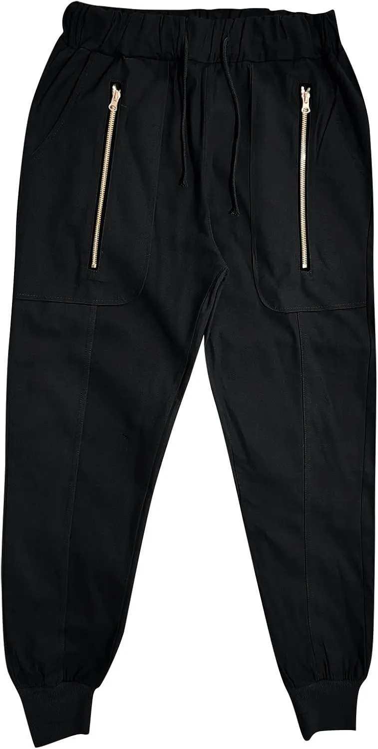 Men's Casual Chino Joggers Pants Twill Elastic Drawstring Waist Tapered Pants with Pockets Sweatpants Trousers