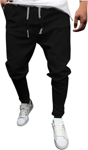 Men's Casual Chino Joggers Pants Twill Elastic Drawstring Waist Tapered Pants with Pockets Sweatpants Trousers
