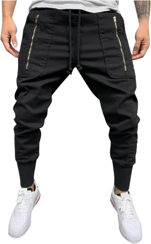 Men's Casual Chino Joggers Pants Twill Elastic Drawstring Waist Tapered Pants with Pockets Sweatpants Trousers