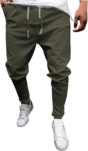Men's Casual Chino Joggers Pants Twill Elastic Drawstring Waist Tapered Pants with Pockets Sweatpants Trousers