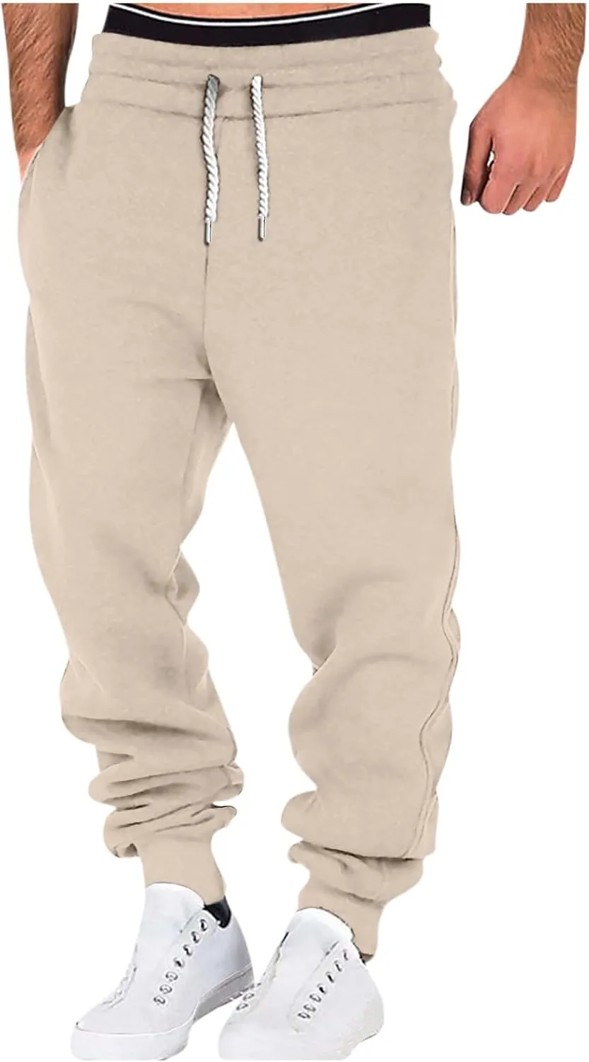 Mens Casual Drawstring Pants Joggers Sweatpants Active Athletic Workout Heavyweight Fleece Cargo Sweatpants Trousers