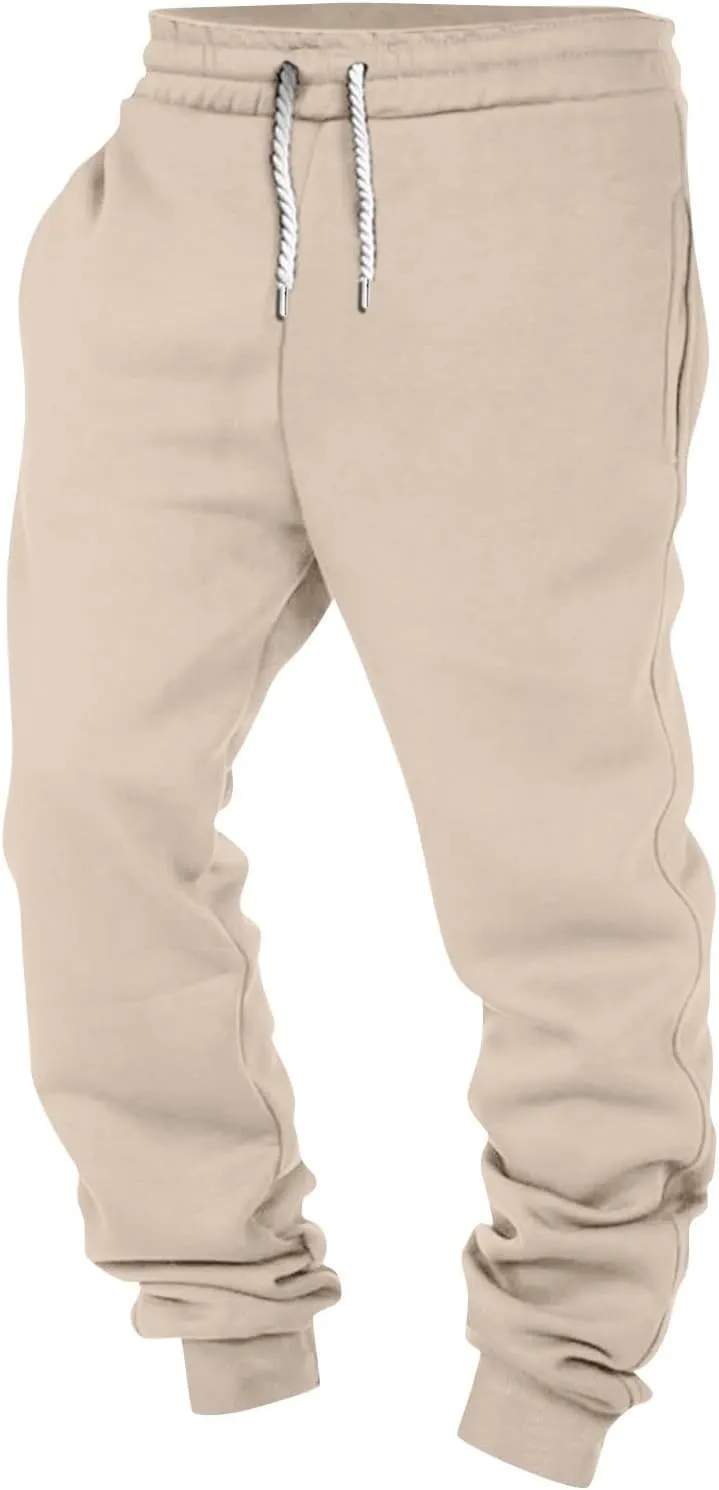 Mens Casual Drawstring Pants Joggers Sweatpants Active Athletic Workout Heavyweight Fleece Cargo Sweatpants Trousers
