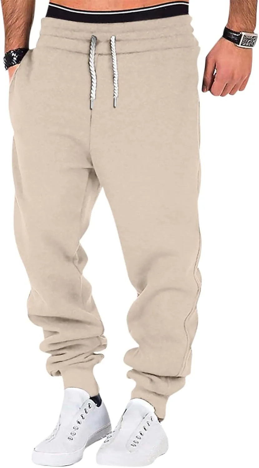 Mens Casual Drawstring Pants Joggers Sweatpants Active Athletic Workout Heavyweight Fleece Cargo Sweatpants Trousers