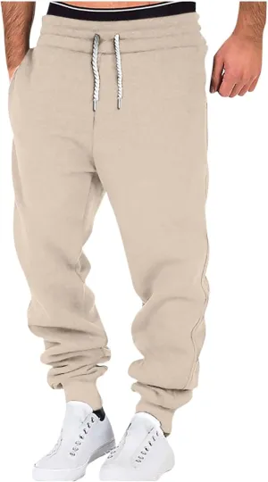 Mens Casual Drawstring Pants Joggers Sweatpants Active Athletic Workout Heavyweight Fleece Cargo Sweatpants Trousers