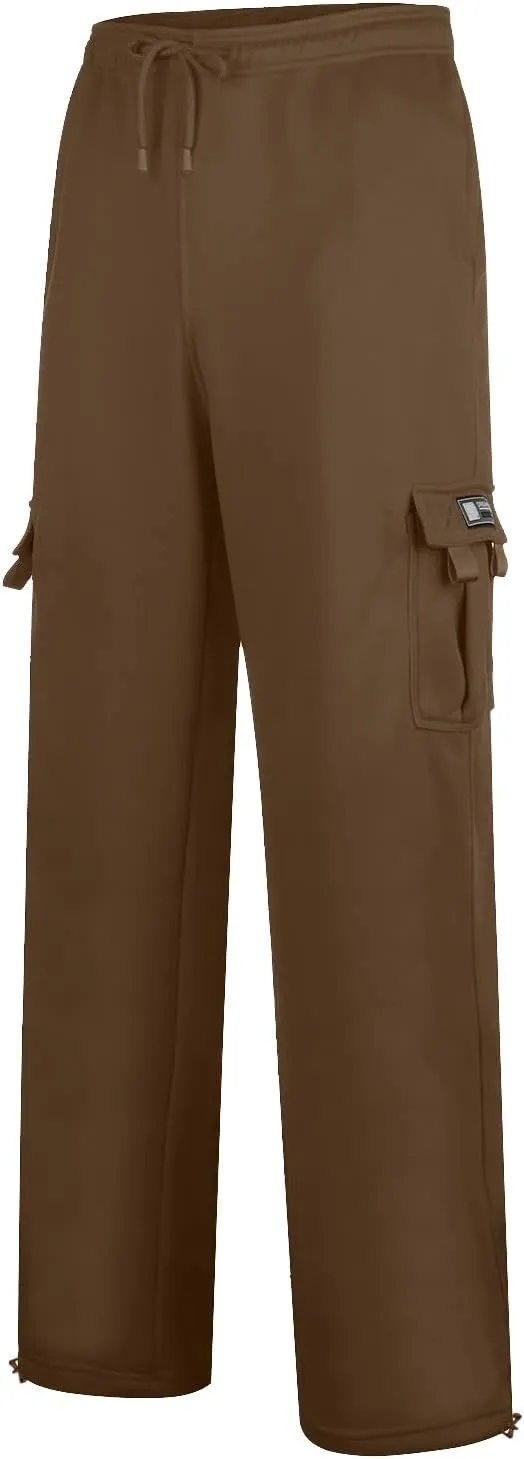 Mens Casual Fleece Cargo Sweatpants Athletic Trousers Elastic Cotton Jogger Straight Leg Pants with Pockets