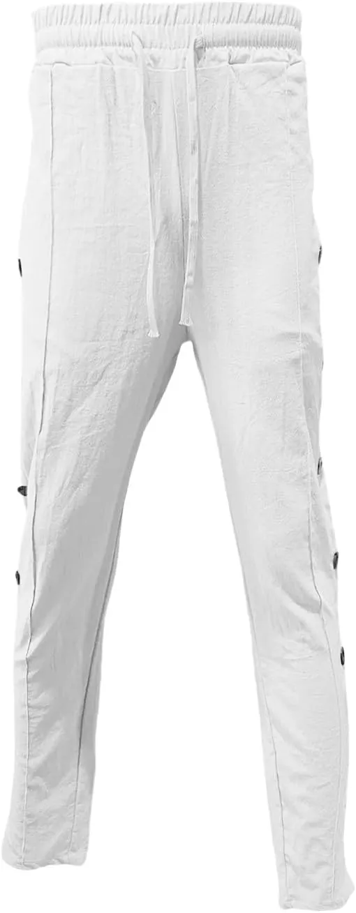 Mens Casual Linen Pants Lightweight Elastic Waist Beach Vacation Yoga Pants Solid Straight Slacks Drawstring Trouser
