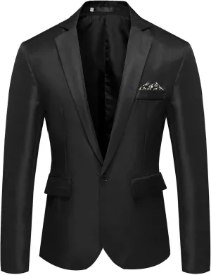 Mens Casual Slim Fit Suit Blazer Jacket 1 Button Daily Blazer Business Sport Coat for Men Lightweight Tops
