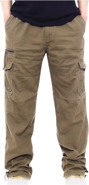 Men's Classic Fit Cargo Pants Elastic Waist Multi-Pocket Outdoor Cargo Trousers Tactical Straight Leg Casual Pants