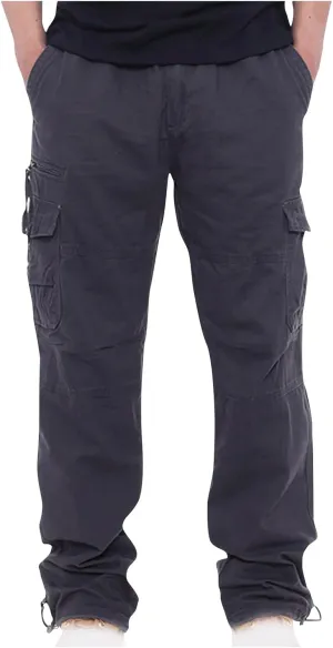Men's Classic Fit Cargo Pants Elastic Waist Multi-Pocket Outdoor Cargo Trousers Tactical Straight Leg Casual Pants