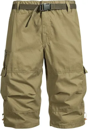 Men's Crop Cargo Pants Fashion Solid Color Cotton Plus Size Multiple Pockets Short Workwear Sweatpant 7'' Trouser