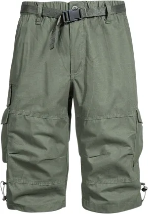 Men's Crop Cargo Pants Fashion Solid Color Cotton Plus Size Multiple Pockets Short Workwear Sweatpant 7'' Trouser