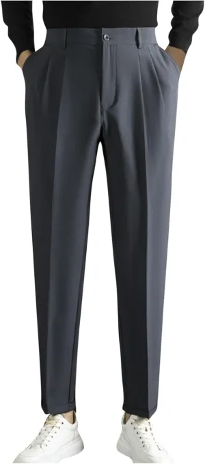 Mens Dress Pants Regular Fit Stretch Classic-Fit Business Casual Suit Straight-Leg Trousers Front-Pleated with Pockets