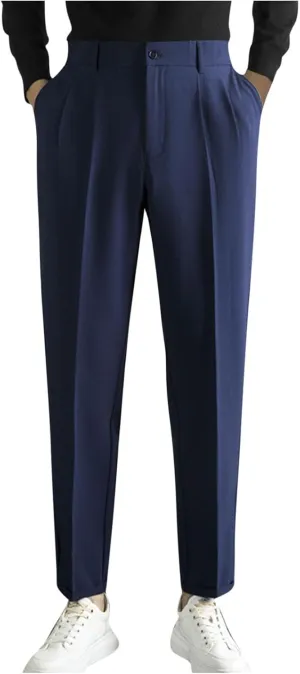 Mens Dress Pants Regular Fit Stretch Classic-Fit Business Casual Suit Straight-Leg Trousers Front-Pleated with Pockets