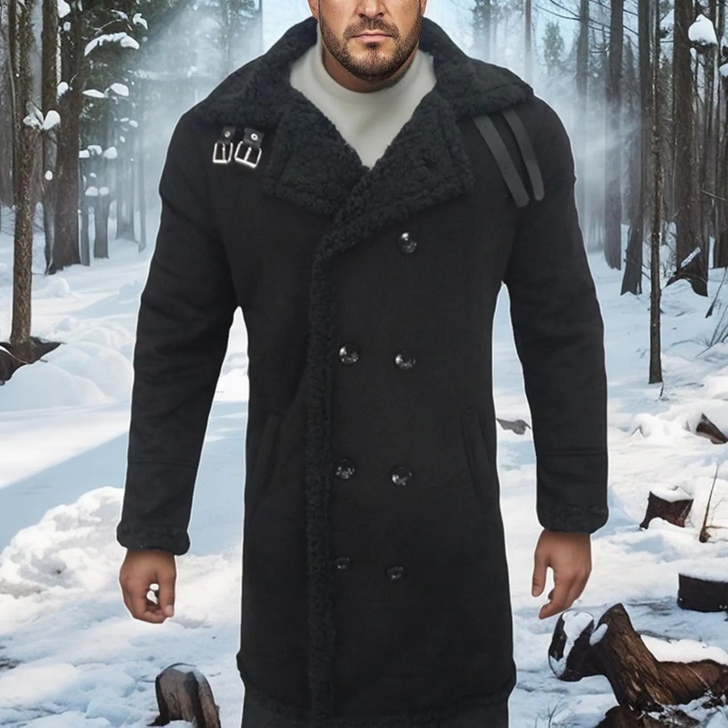 Men's Faux Fur Sherpa Lined Coats Faux Leather Shearling Coat Fur Collar Sheepskin Jackets Winter Warm Outwear