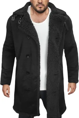 Men's Faux Fur Sherpa Lined Coats Faux Leather Shearling Coat Fur Collar Sheepskin Jackets Winter Warm Outwear