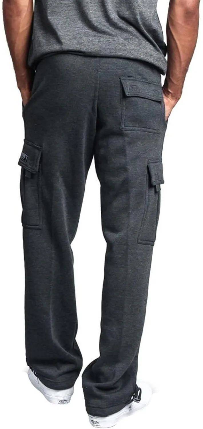 Men's Fleece Cargo Sweatpants Drawstring Loose Fit Sweatpants Active Athletic Workout Jogger Pant for Men with Pockets