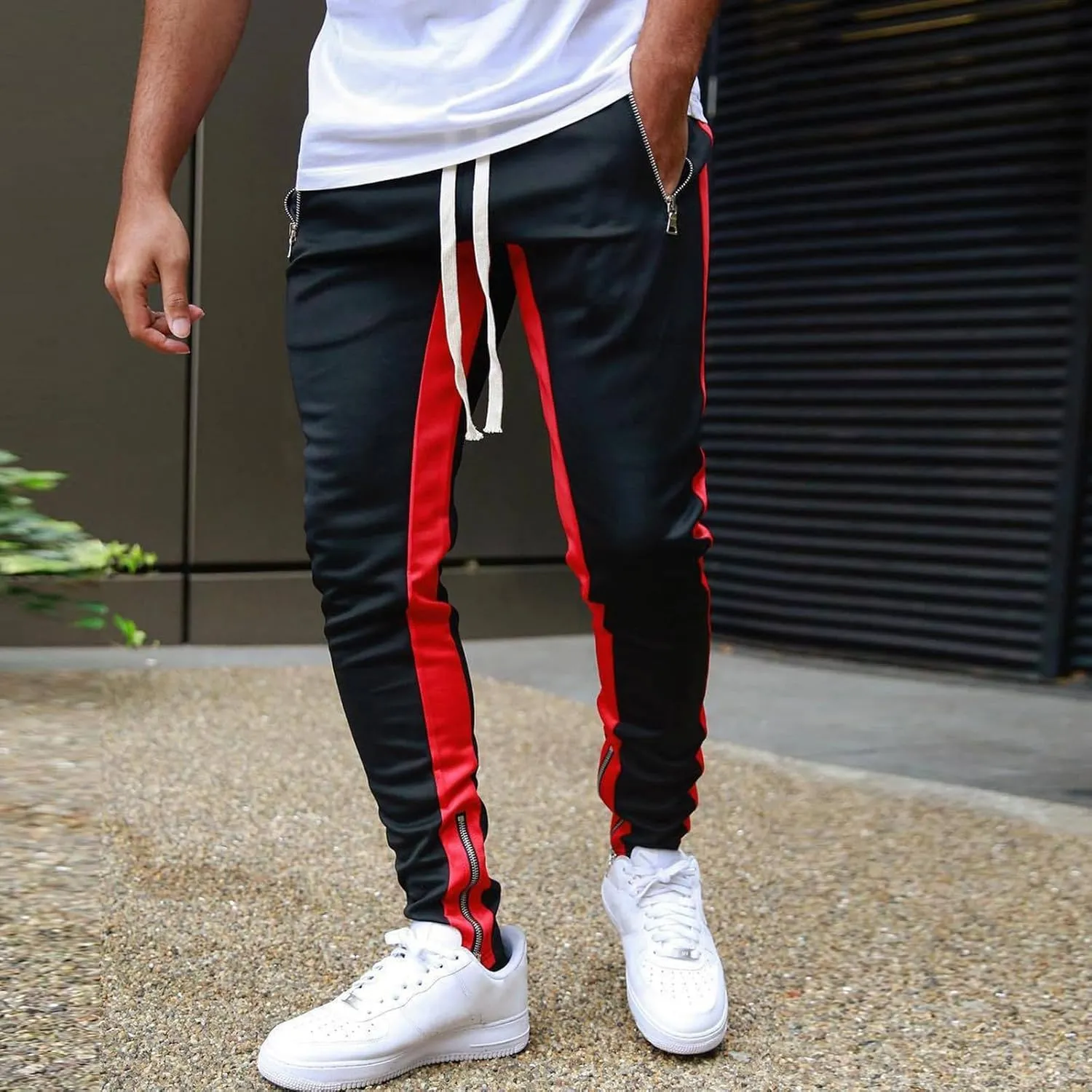 Mens Fleece Cargo Sweatpants Heavyweight Elastic Waist Tapered Pants with Pockets Baggy Drawstring Athletic Jogger