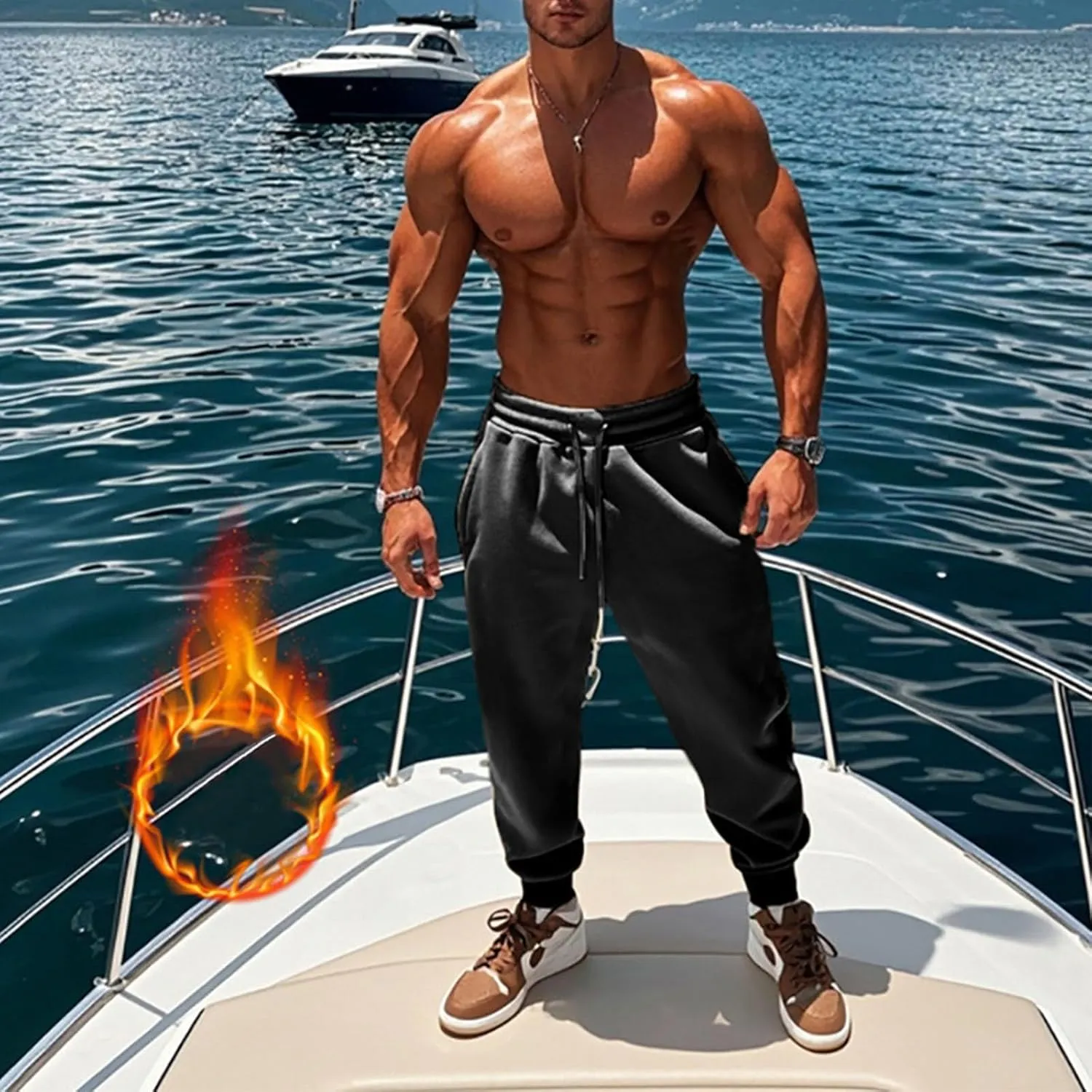 Mens Fleece Cargo Sweatpants Loose Fit Elastic Waist Drawstring Athletic Baggy Jogger Sweat Pants Zipper Pocket