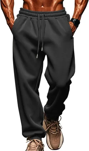 Mens Fleece Cargo Sweatpants Loose Fit Elastic Waist Drawstring Athletic Baggy Jogger Sweat Pants Zipper Pocket