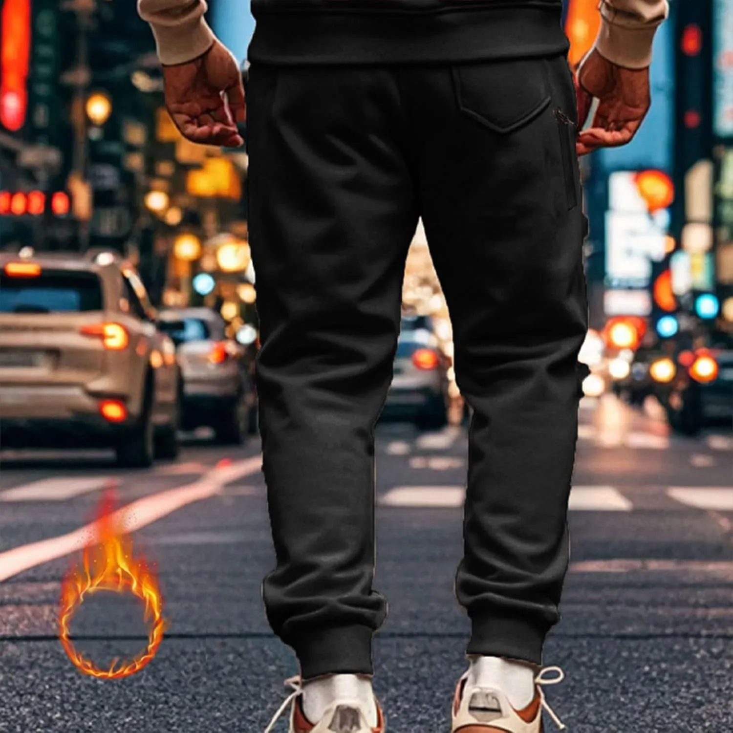 Mens Fleece Cargo Sweatpants Loose Fit Elastic Waist Drawstring Athletic Baggy Jogger Sweat Pants Zipper Pocket