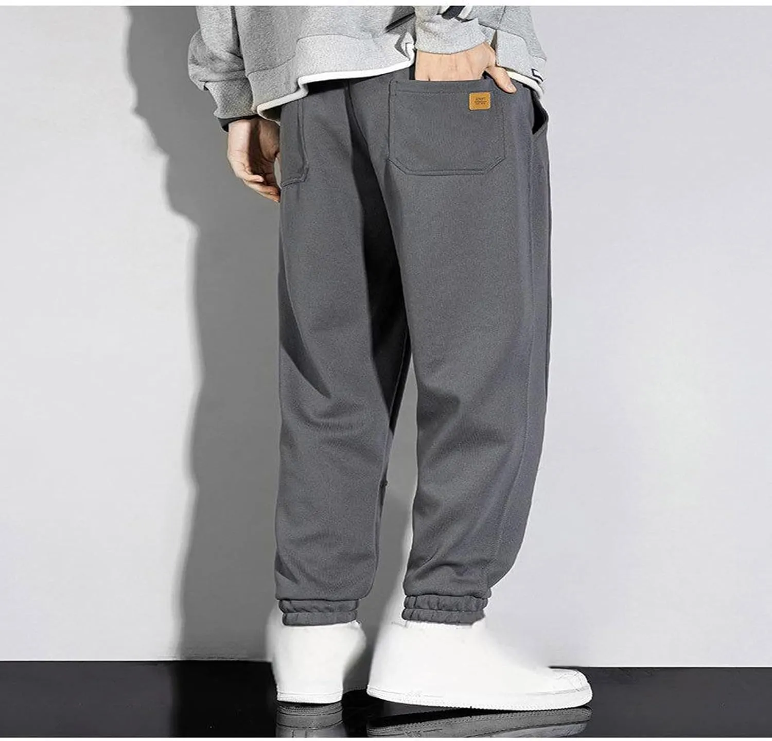 Men's Fleece Jogger Sweatpants Baggy Elastic Waist Drawstring Cargo Pants with Pockets Casual Workout Gym Trousers