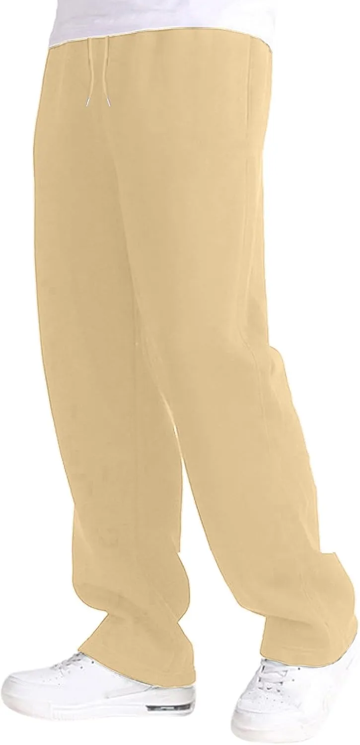 Men's Fleece Linen Pants, Elastic Waist Lightweight Casual Pants, Comfy Summer Beach Travel Lounge Trousers with Pockets