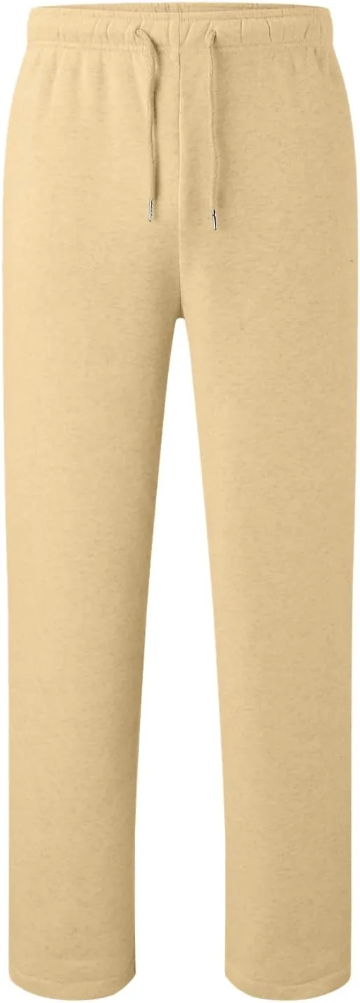 Men's Fleece Linen Pants, Elastic Waist Lightweight Casual Pants, Comfy Summer Beach Travel Lounge Trousers with Pockets