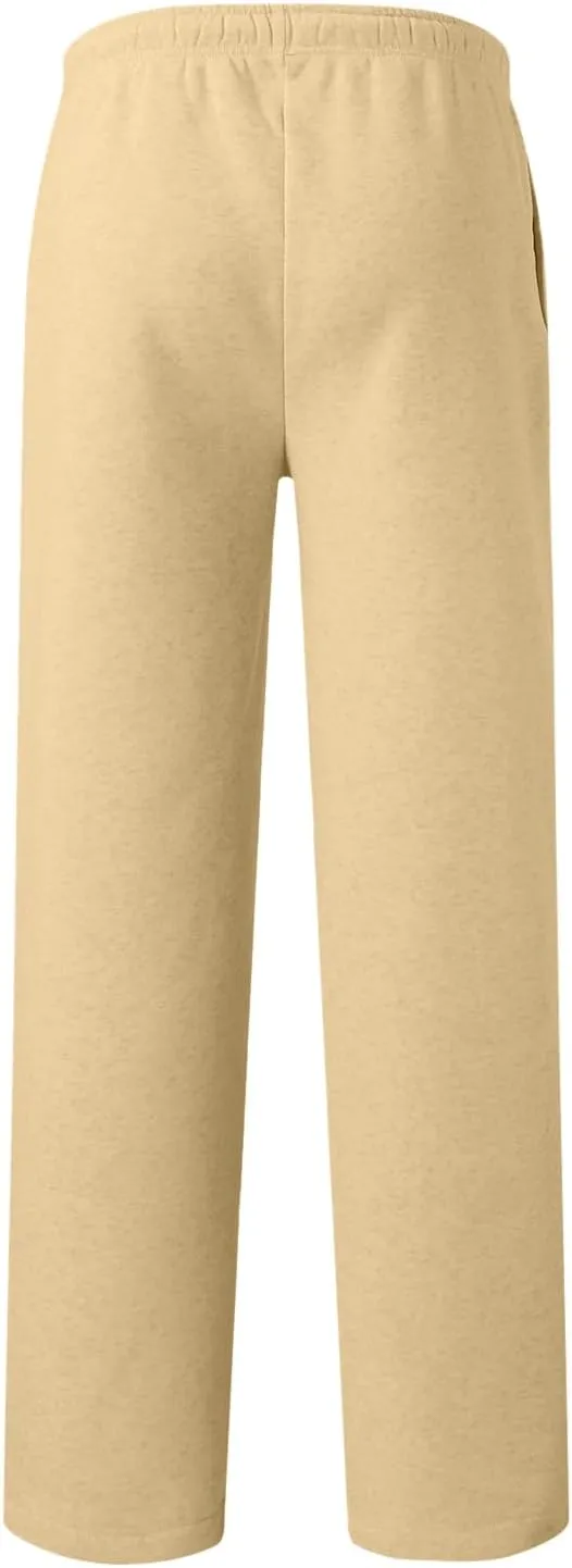 Men's Fleece Linen Pants, Elastic Waist Lightweight Casual Pants, Comfy Summer Beach Travel Lounge Trousers with Pockets