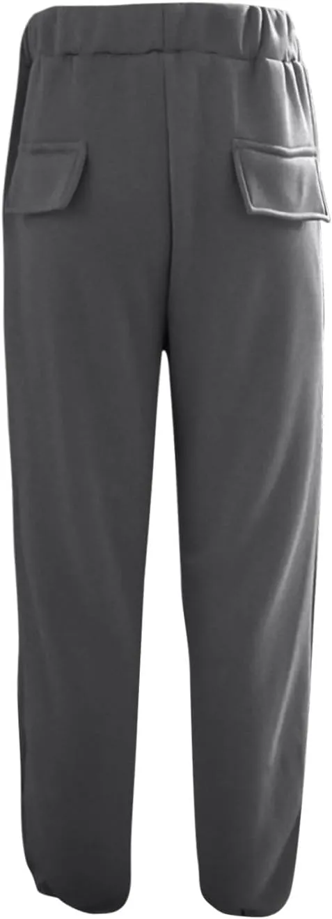 Mens Fleece Sweatpants Baggy Cargo Joggers Loose Fit Casual Drawstring Elastic Waist Sweat Pants Gym Athletic Pockets