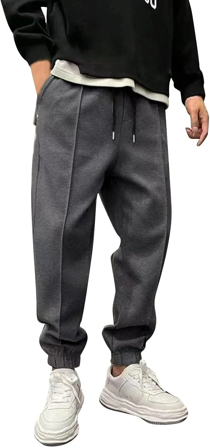 Mens Fleece Sweatpants Baggy Cargo Joggers Loose Fit Casual Drawstring Elastic Waist Sweat Pants Gym Athletic Pockets
