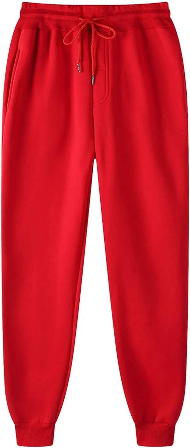 Men's Fleece Workout Sweatpants Drawstring Tapered Running Lounge Jogger Pants with Pockets Relaxed Athletic Pants