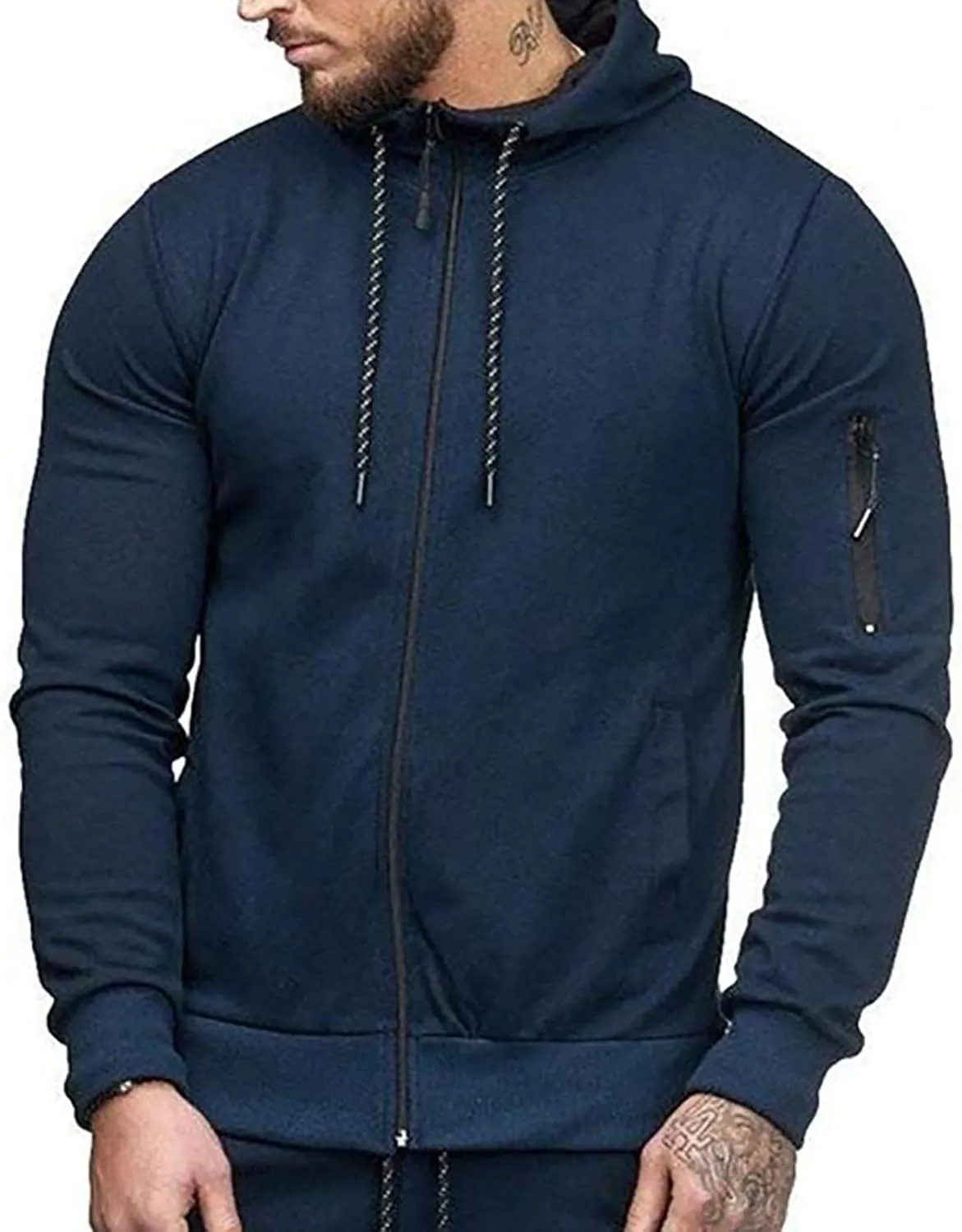 Men's Full Zip Hoodies Casual Camouflage Sports Sweatshirt Long Sleeve Zipper Hooded Jacket Coat