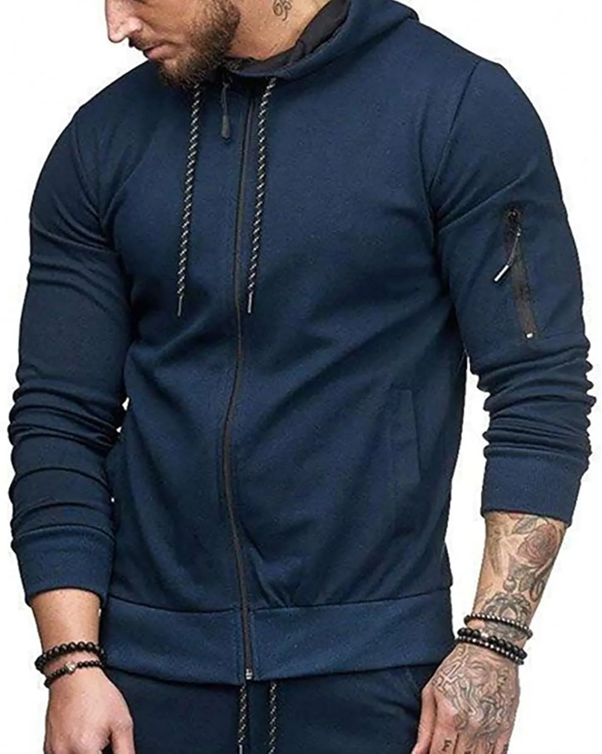 Men's Full Zip Hoodies Casual Camouflage Sports Sweatshirt Long Sleeve Zipper Hooded Jacket Coat