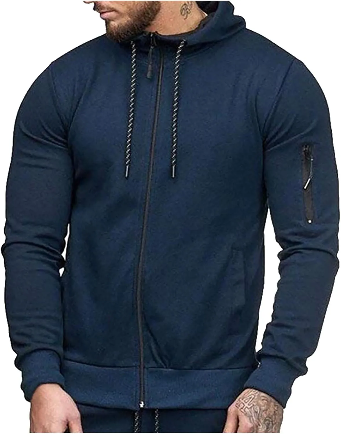 Men's Full Zip Hoodies Casual Camouflage Sports Sweatshirt Long Sleeve Zipper Hooded Jacket Coat
