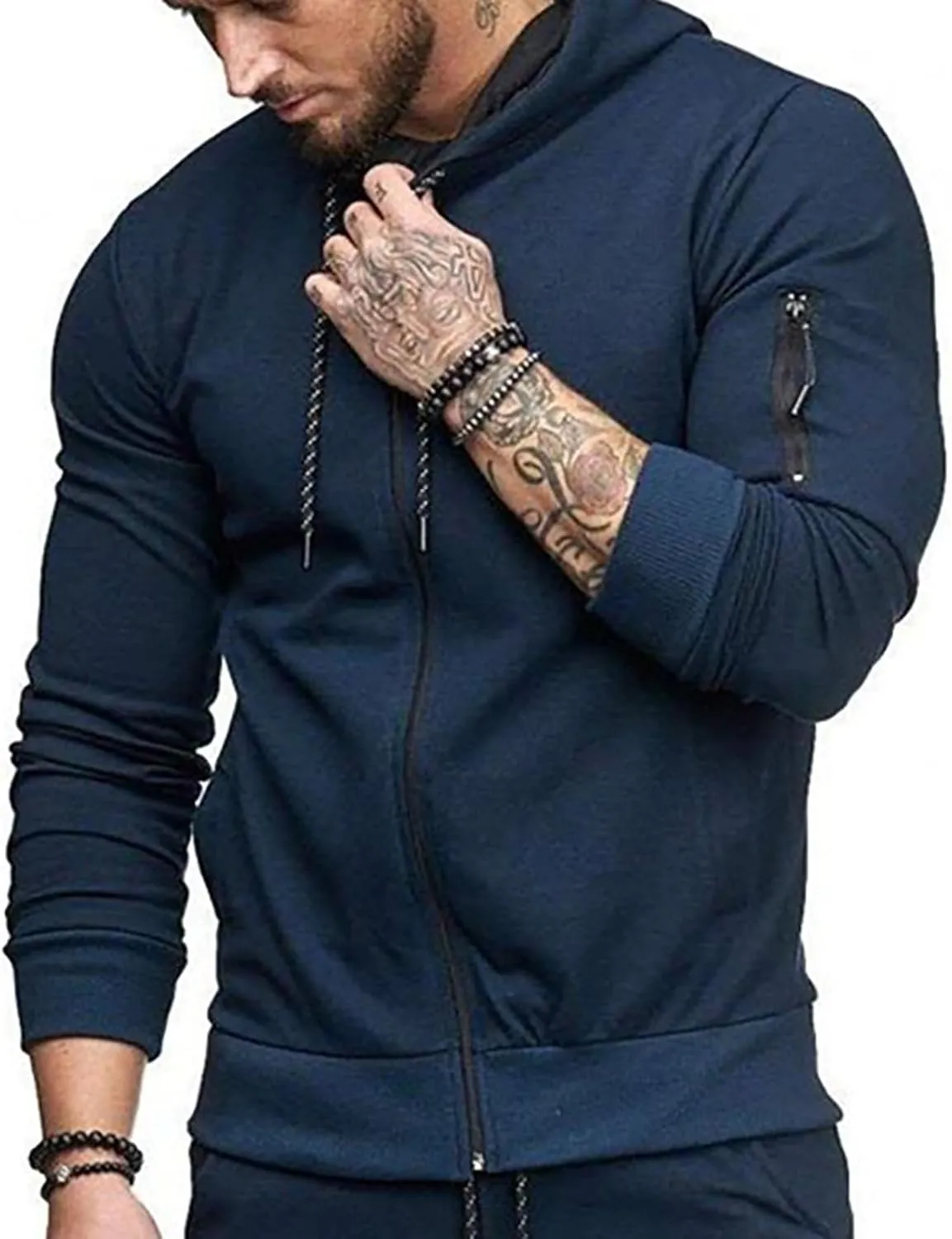 Men's Full Zip Hoodies Casual Camouflage Sports Sweatshirt Long Sleeve Zipper Hooded Jacket Coat