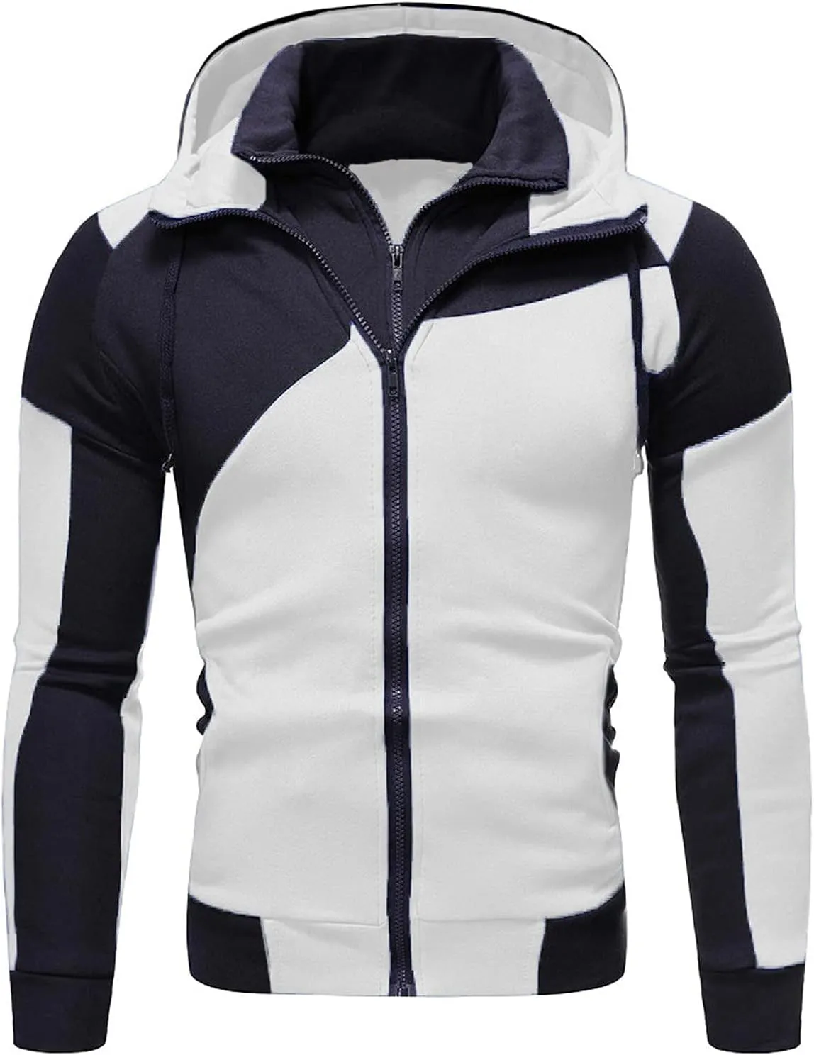 Men's Full Zip Hoodies Fake Two-Piece Sports Sweatshirt Long Sleeve Zipper Hooded Jacket Coats