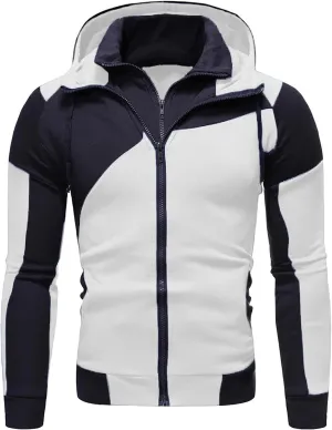 Men's Full Zip Hoodies Fake Two-Piece Sports Sweatshirt Long Sleeve Zipper Hooded Jacket Coats