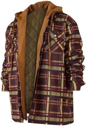 Men's Heavyweight Plaid Hoodie Jacket Zip Up Long Sleeve Fleece Sweatshirt Coat With Hood Fashion Stylish,M-5XL