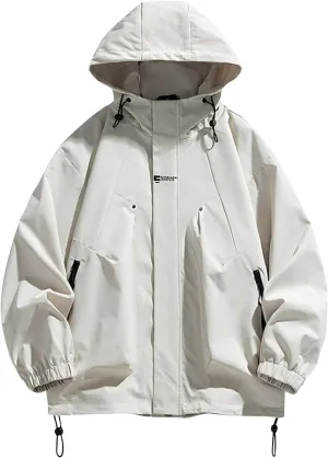Mens Hooded Rain Jackets Casual Long Sleeve Waterproof Windbreaker Trench Coat Outdoor Full Zip Raincoat With Pockets