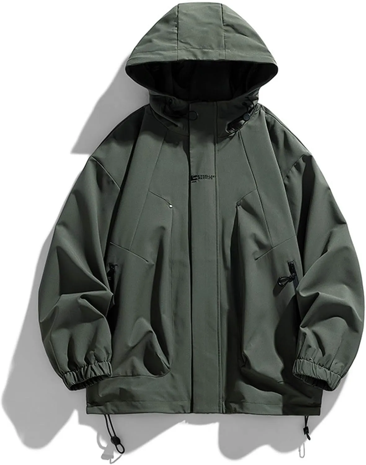 Mens Hooded Rain Jackets Casual Long Sleeve Waterproof Windbreaker Trench Coat Outdoor Full Zip Raincoat With Pockets