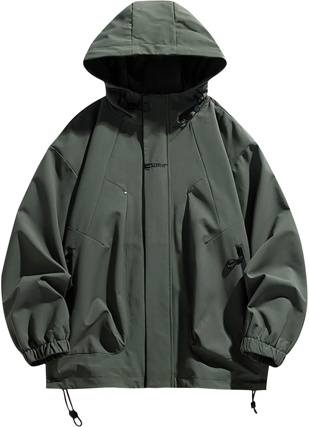 Mens Hooded Rain Jackets Casual Long Sleeve Waterproof Windbreaker Trench Coat Outdoor Full Zip Raincoat With Pockets