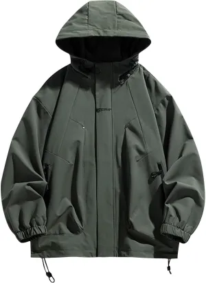 Mens Hooded Rain Jackets Casual Long Sleeve Waterproof Windbreaker Trench Coat Outdoor Full Zip Raincoat With Pockets