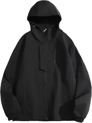 Mens Hooded Raincoat Jacket Lightweight Waterproof Windbreaker Zipper Mountain Rain Jacket For Hiking Outdoor Sports