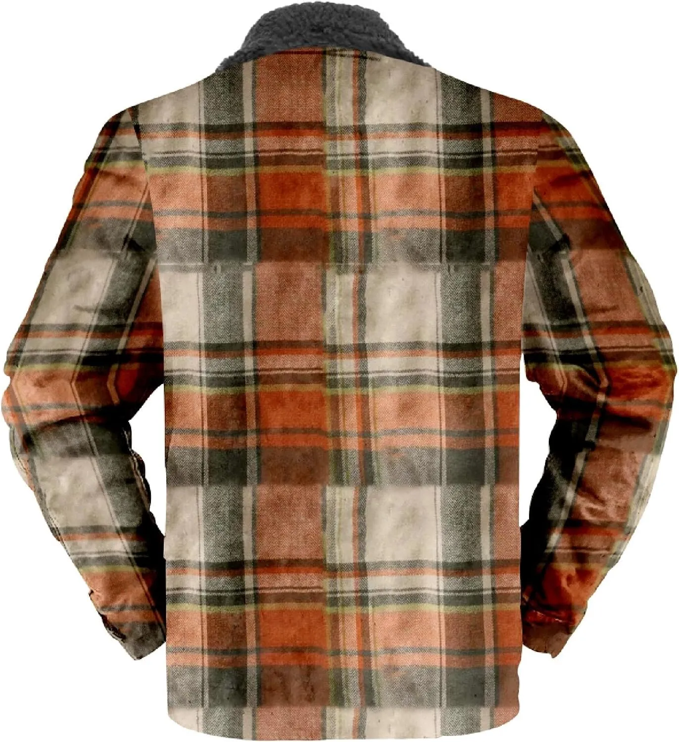 Men's Hooded Shirt Jacket Plaid Pocket Hooded Loose Coat Plus Velvet Shirt Top with Hood for Men Fleece Lined
