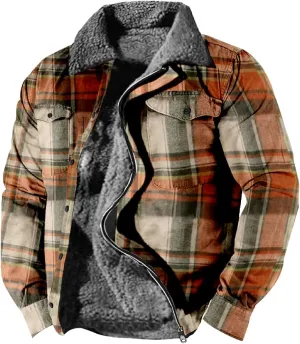 Men's Hooded Shirt Jacket Plaid Pocket Hooded Loose Coat Plus Velvet Shirt Top with Hood for Men Fleece Lined