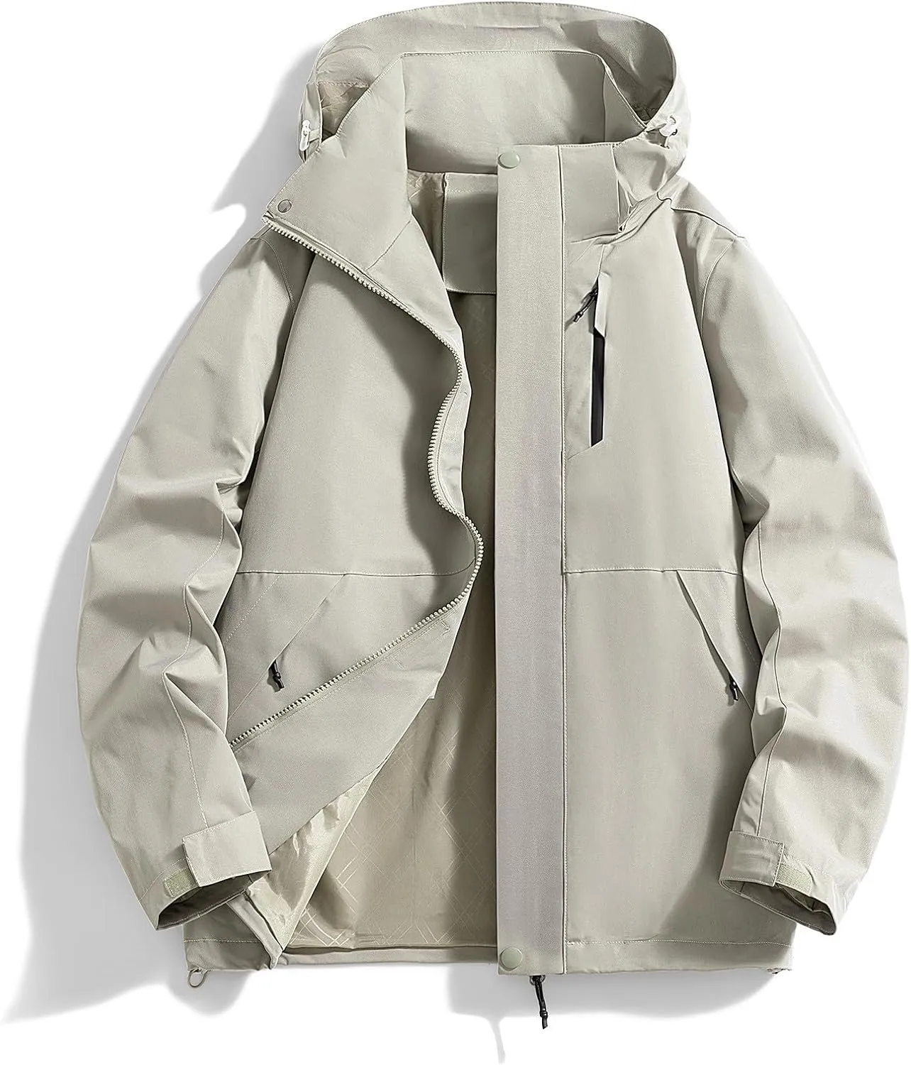 Men's Hooded Softshell Rain Jackets Lightweight Waterproof Windbreaker Zip Up Pockets Raincoats For Outdoor Hiking