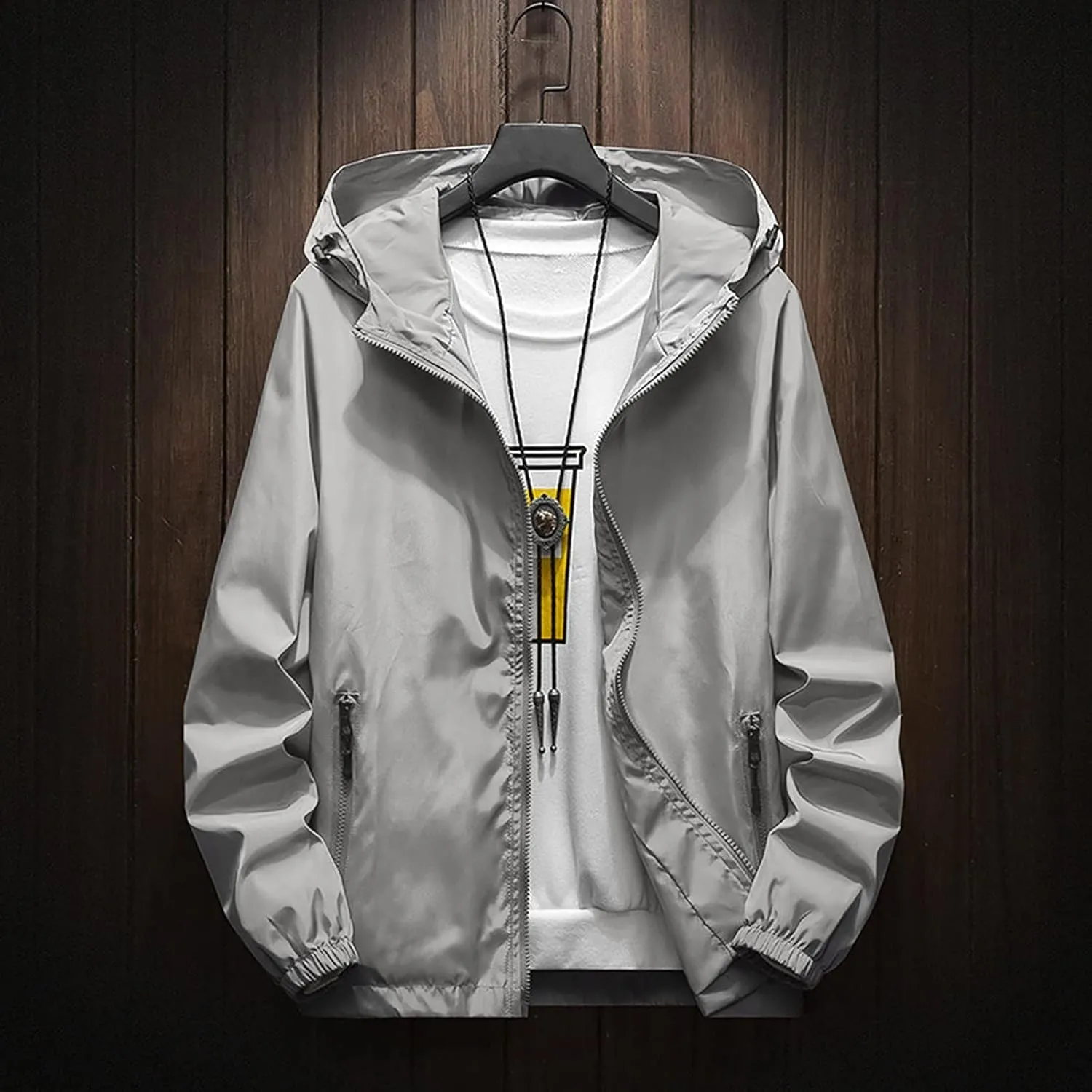 Men's Jacket Winter Rain Plus Size Jacket Windbreaker Lightweight Shell Raincoat With Hood For Golf Hiking Travel, M-7XL