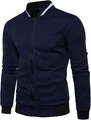 Mens Jacquard Bomber Jacket Casual Slim Fit Full Zip Windbreaker Long Sleeves Loose Fit Lightweight Bomber Jacket