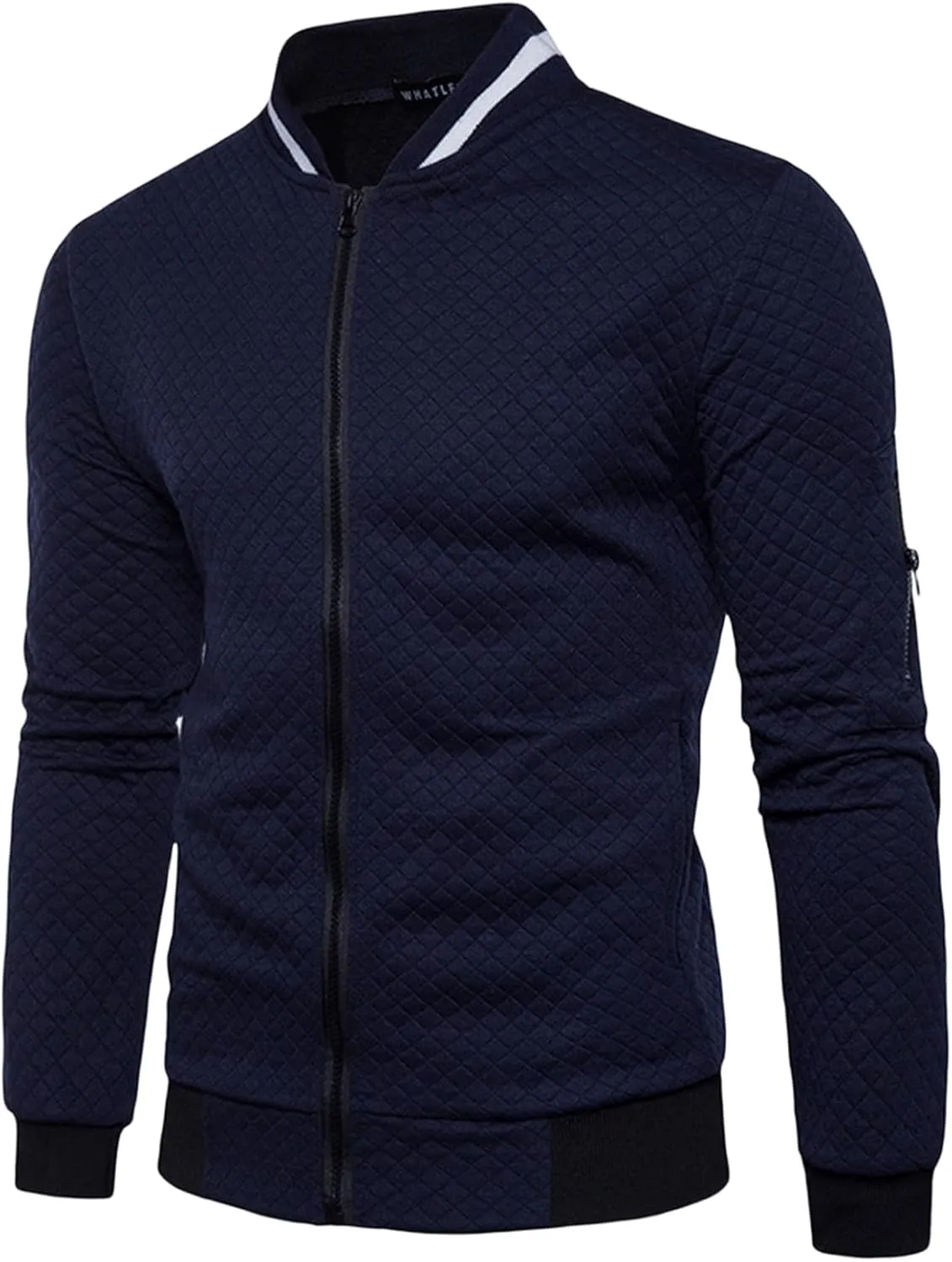 Mens Jacquard Bomber Jacket Casual Slim Fit Full Zip Windbreaker Long Sleeves Loose Fit Lightweight Bomber Jacket