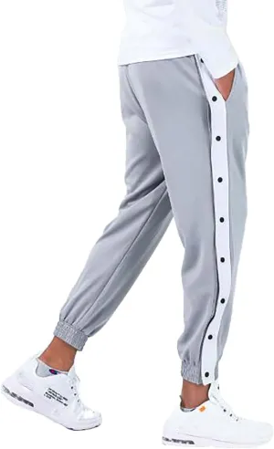 Mens Jogger Pants Tear-Away Athletic Pants Side High Split Snap Button Striped Sweatpants Casual Workout Trousers
